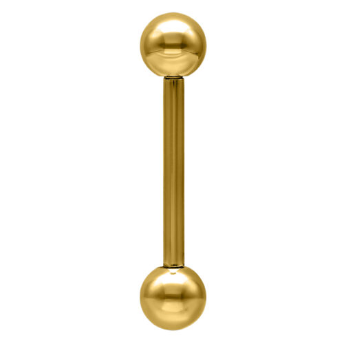 Goldenes Barbell aus Titan mit zwei Kugeln auf weißem Hintergrund