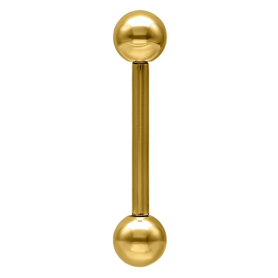 Goldenes Barbell aus Titan mit zwei Kugeln auf weißem Hintergrund