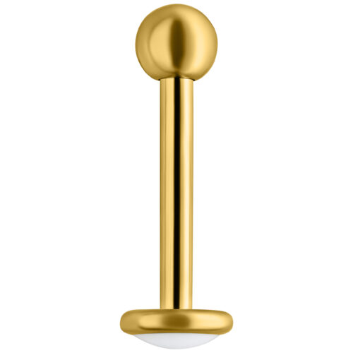 Goldenes Labret-Piercing aus Titan auf weißem Hintergrund