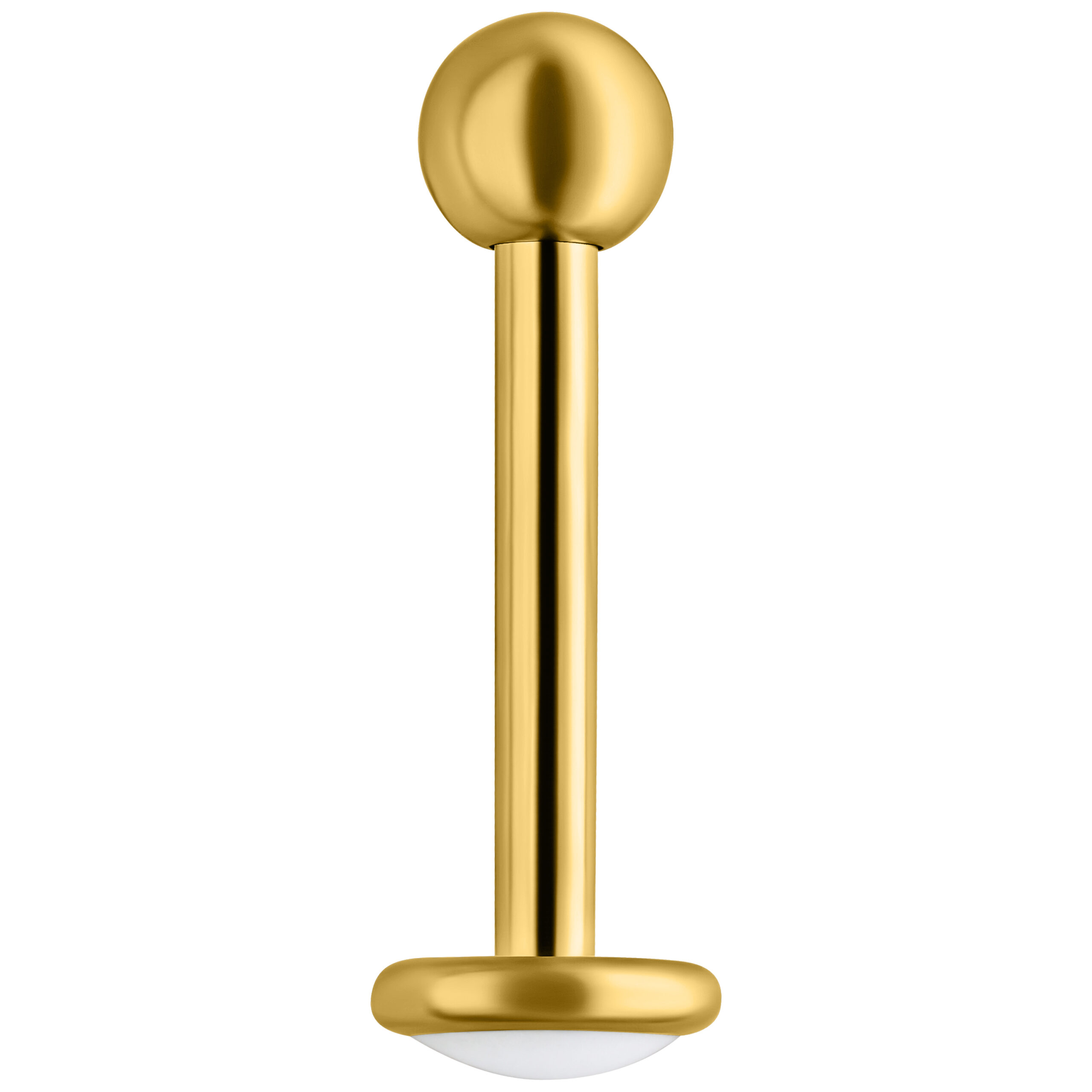 Goldenes Titan-Labret mit Außengewinde Goldenes Labret-Piercing aus Titan auf weißem Hintergrund