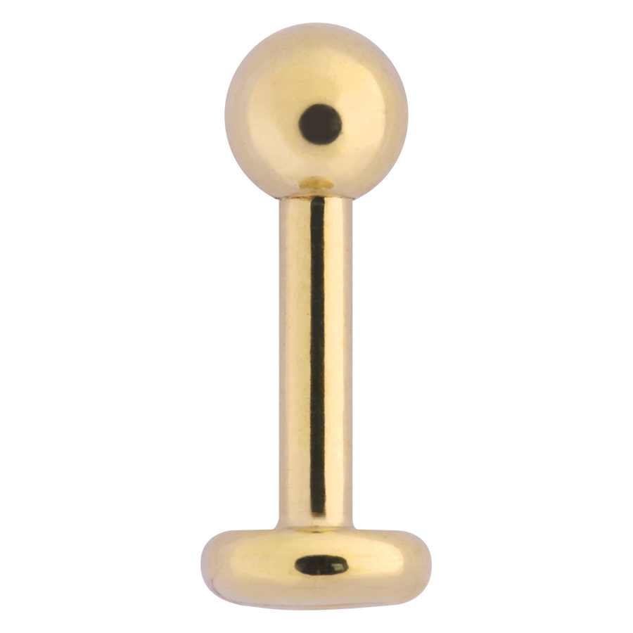 Goldenes Titan Labret mit Außengewinde Goldenes Titan Labret mit kugelförmigem Abschluss auf weißem Hintergrund