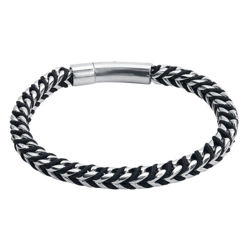 Schwarzes und silbernes Armband aus Nylon und Chirurgenstahl 316L