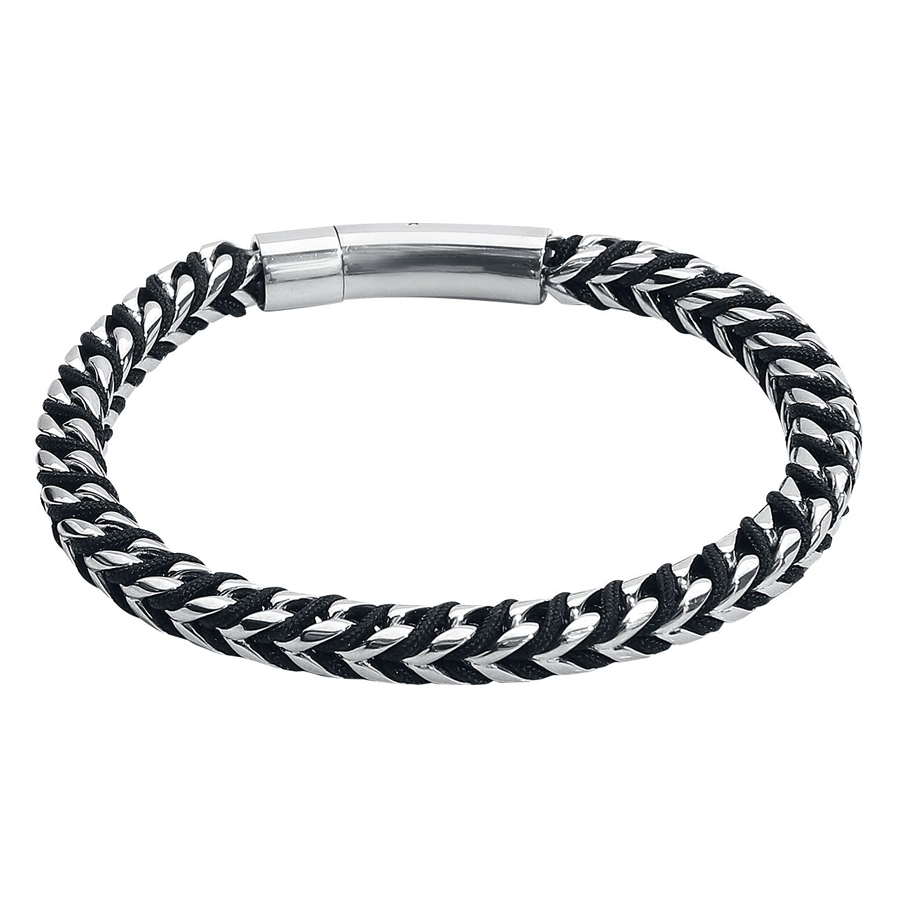 Schwarzes und silbernes Armband aus Nylon und Chirurgenstahl 316L