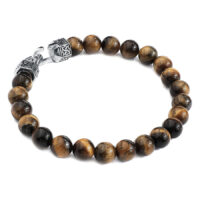Wildcat Armband aus Tigerauge und Stahl Unisex Armband aus Tigerauge-Perlen mit Stahlverschluss auf weißem Hintergrund