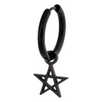 Schwarze Pentagramm-Ohrringe aus Edelstahl Schwarzer Ohrring mit Pentagramm-Anhänger auf weißem Hintergrund