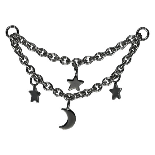 Moon & Stars Piercing Connection Chain - Black Metal