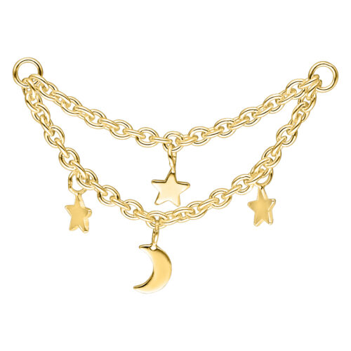 Moon & Stars Piercing Connection Chain - Golden Metal