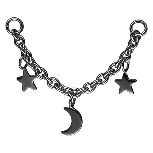 Moon & Stars Piercing Connection Chain - Black Metal