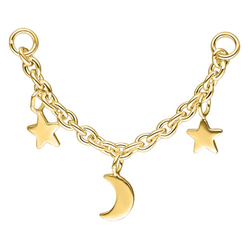 Moon & Stars Piercing Connection Chain - Golden Metal