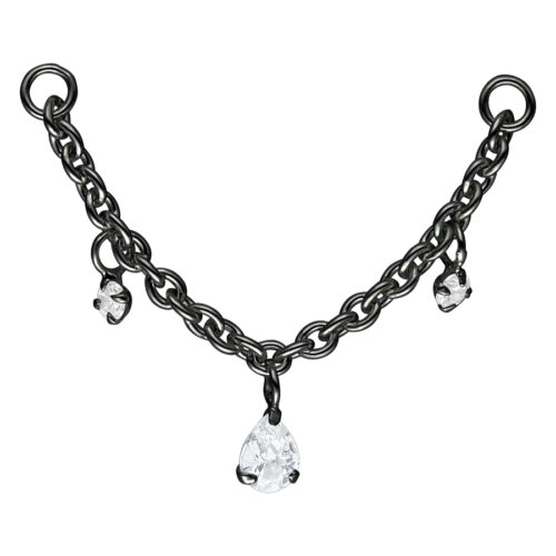 Crystal Dangling Teardrops Piercing Connection Chain - Black Metal