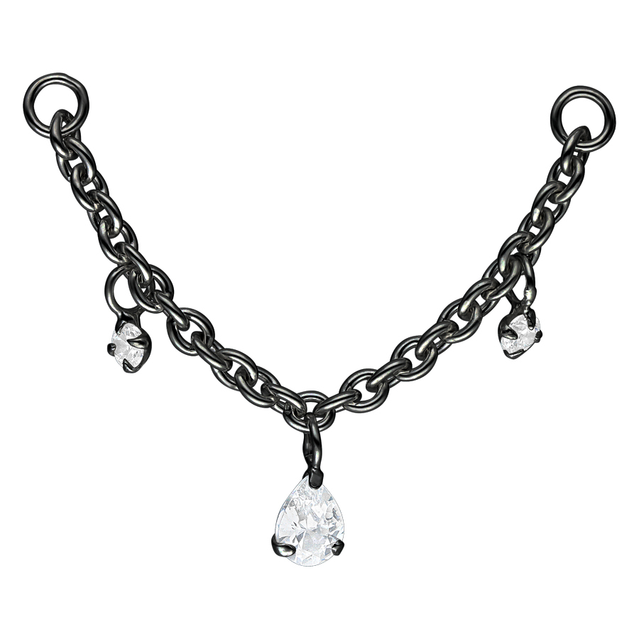Crystal Dangling Teardrops Piercing Connection Chain - Black Metal