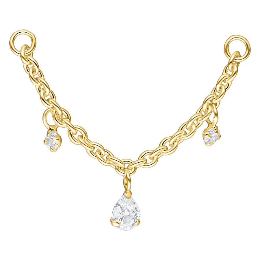 Crystal Dangling Teardrops Piercing Connection Chain - Golden Metal