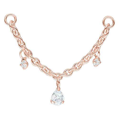 Crystal Dangling Teardrops Piercing Connection Chain - Rosegold