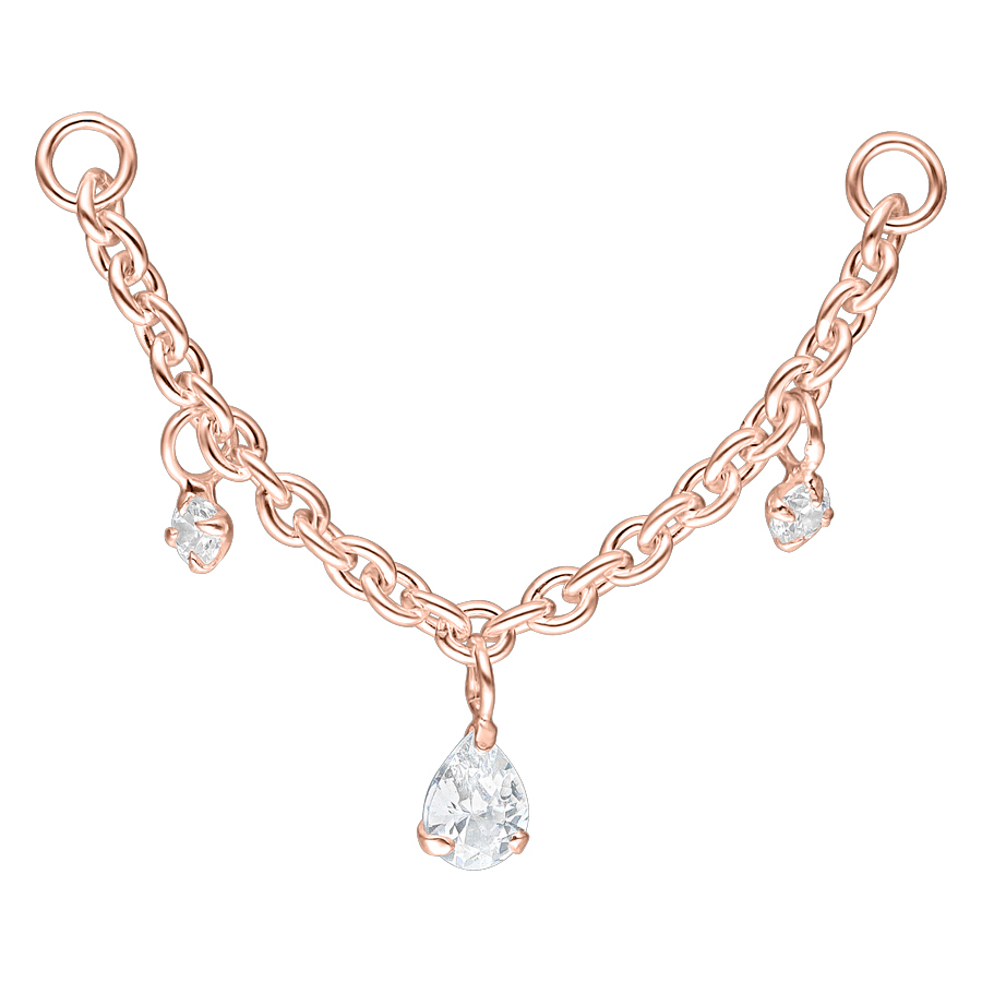 Crystal Dangling Teardrops Piercing Connection Chain - Rosegold