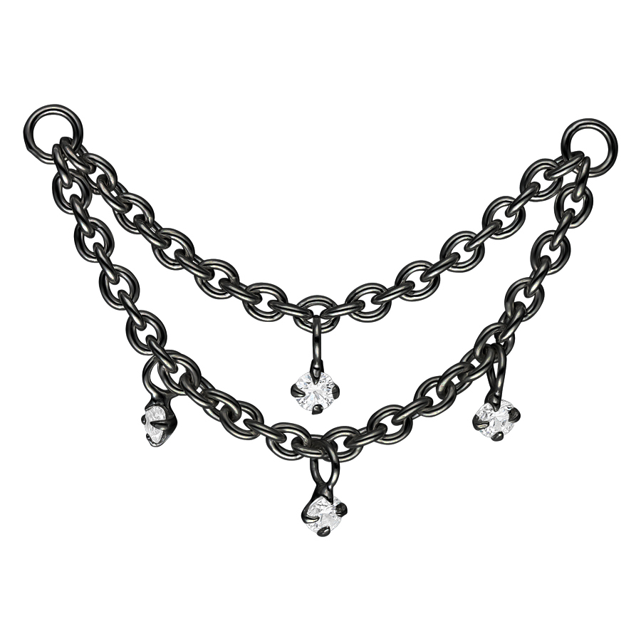 Multilayer Crystal Piercing Connection Chain - Black Metal
