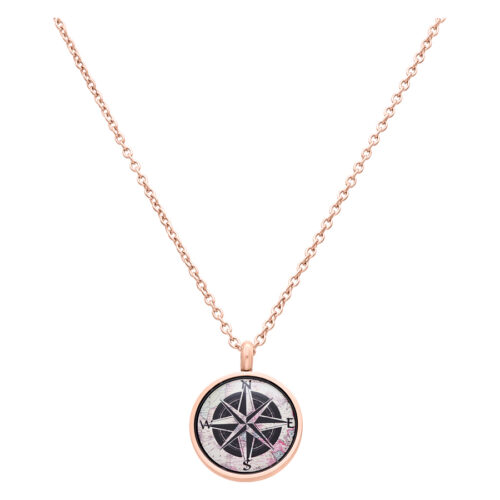 Roségoldene Kette mit Kompass-Anhänger auf weißem Hintergrund