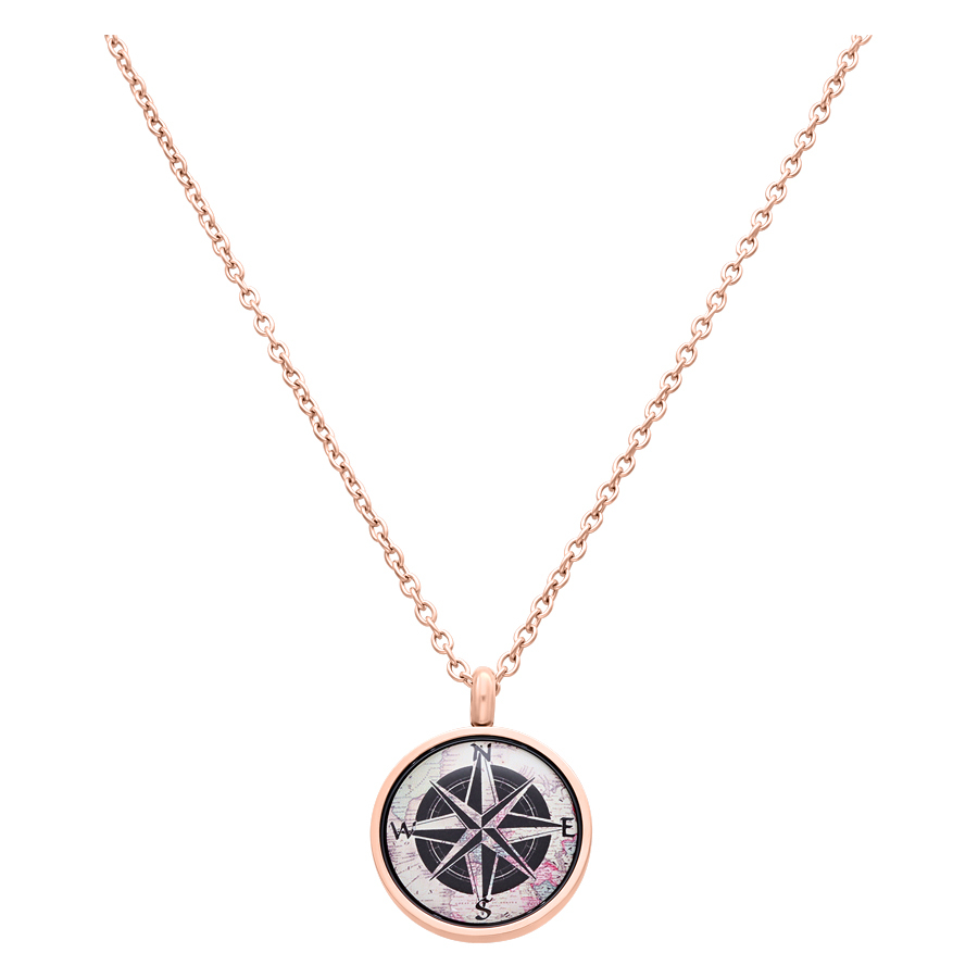 Roségoldene Kette mit Kompass-Anhänger auf weißem Hintergrund