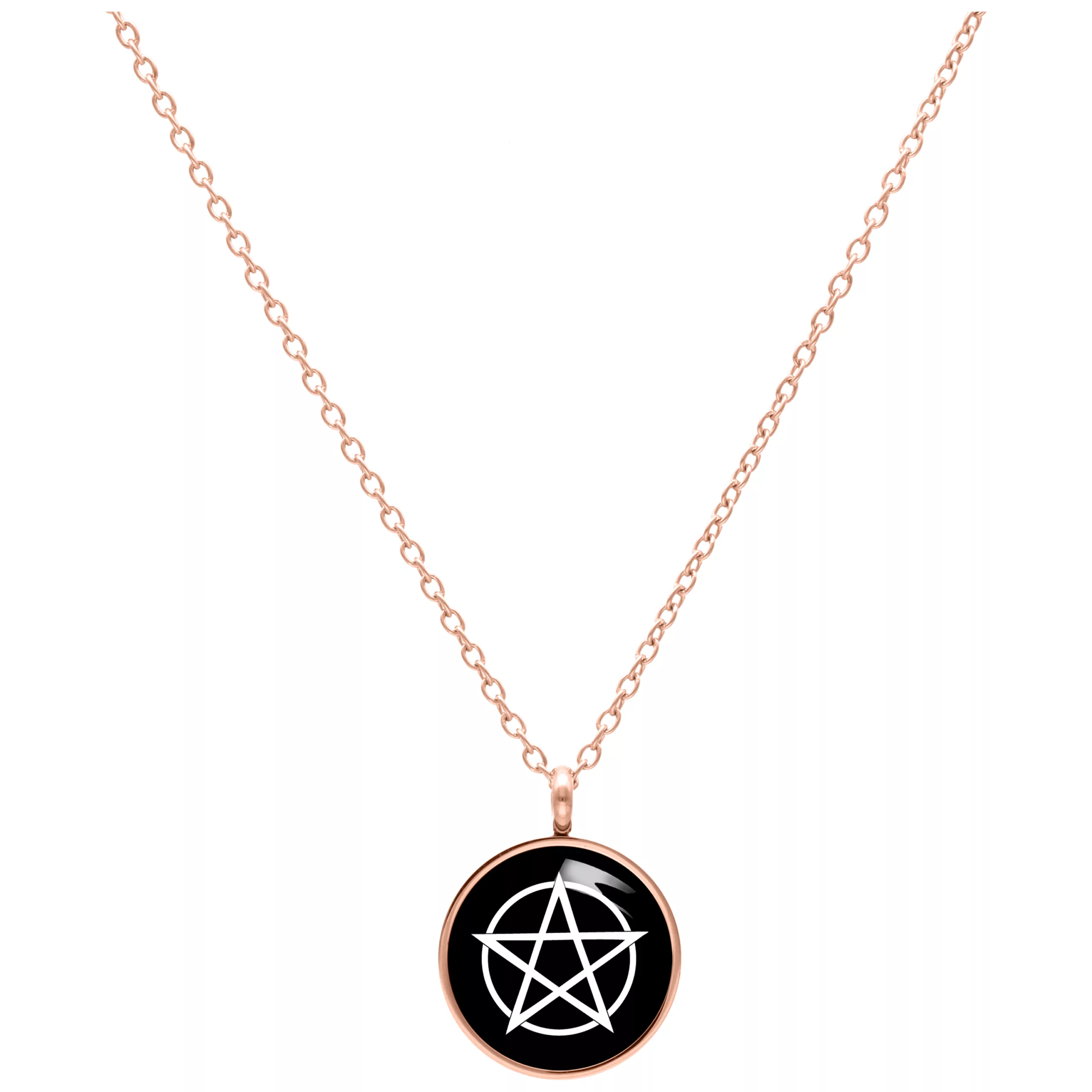 Pentagram Kette aus Chirurgenstahl in Roségold auf weißem Hintergrund