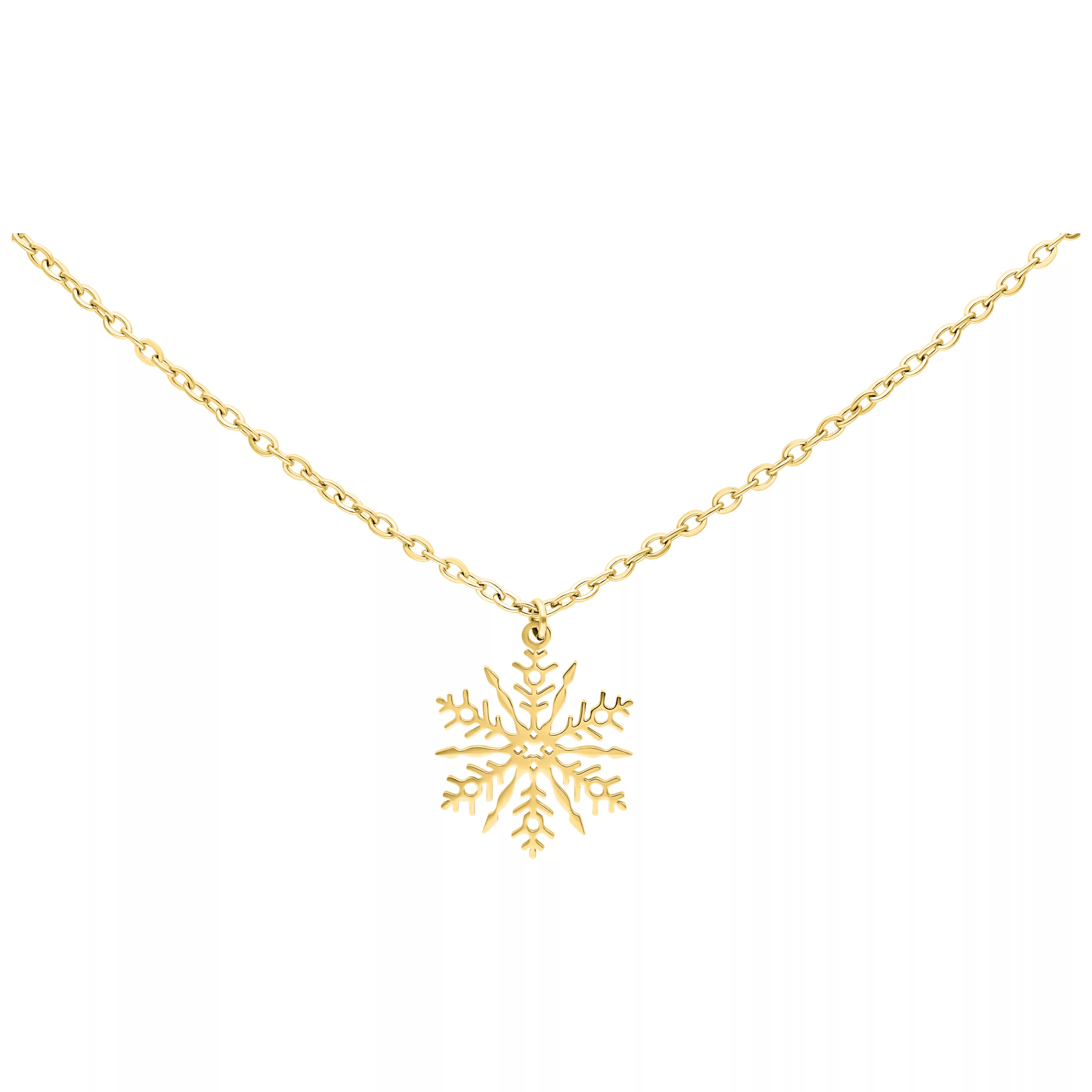 Goldene Kette mit Schneeflocken-Anhänger auf weißem Hintergrund