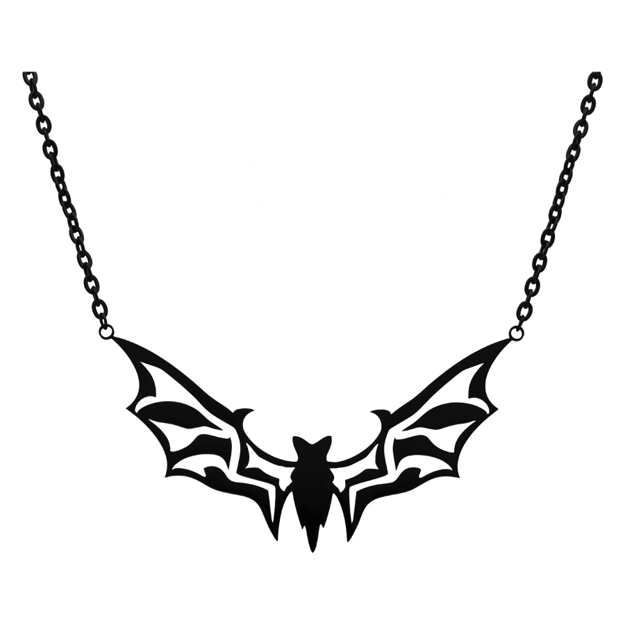 Schwarze Fledermaus-Kette aus Chirurgenstahl auf weißem Hintergrund