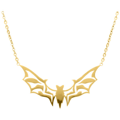 Goldene Kette mit Fledermaus-Anhänger auf weißem Hintergrund