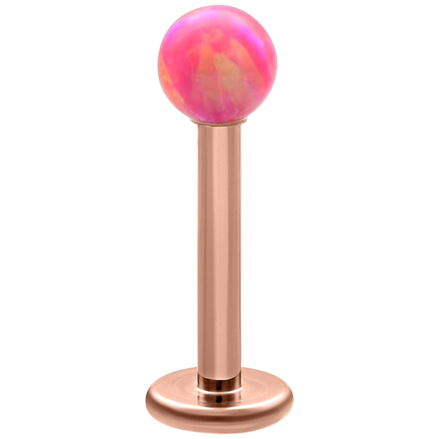 Labret mit roségoldenem Stab und pinkem Opalball auf weißem Hintergrund