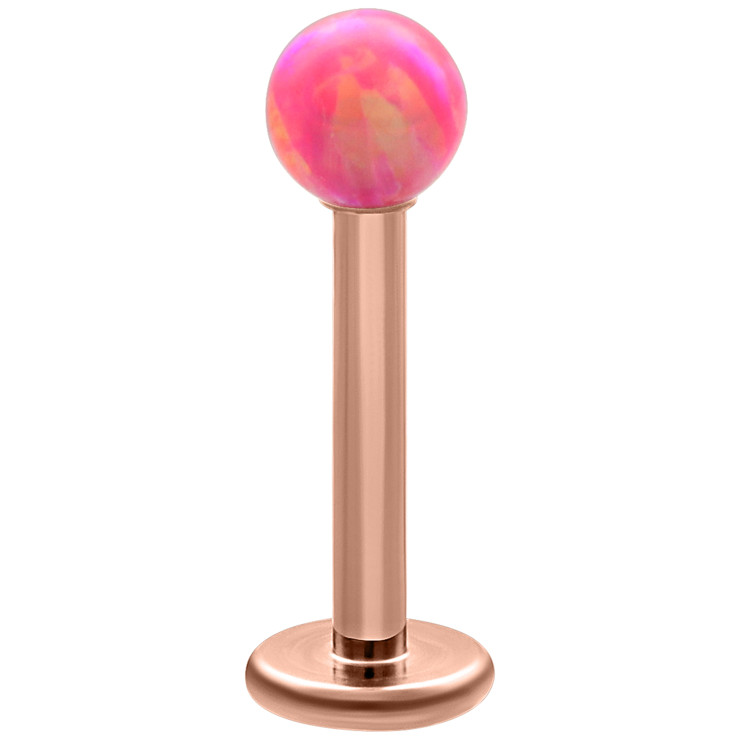 Labret mit roségoldenem Stab und pinkem Opalball auf weißem Hintergrund