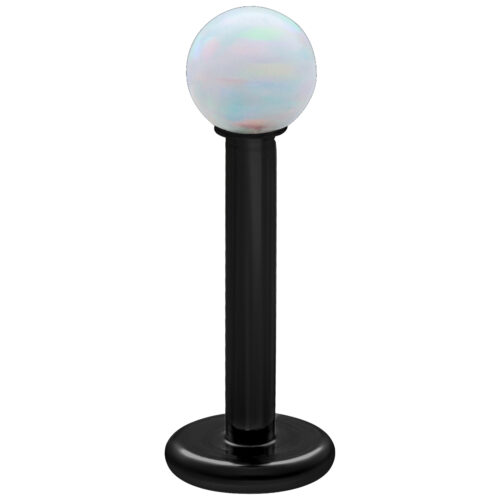 Weißer synthetischer Opal auf schwarzem Titan Labret, Länge 5,0 mm