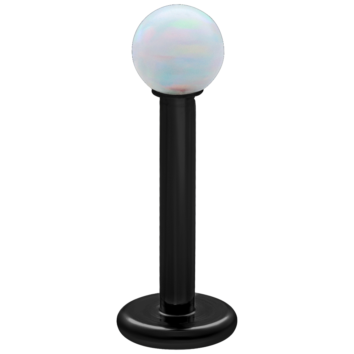Weißer synthetischer Opal auf schwarzem Titan Labret, Länge 5,0 mm