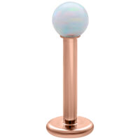 Labret mit weißem synthetischen Opal und roségoldenem Titanstab auf weißem Hintergrund