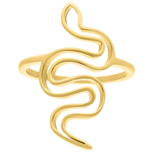 Goldener Snake Ring aus Chirurgenstahl mit geschwungenem Design auf weißem Hintergrund