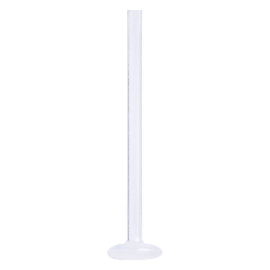 Transparenter PTFE Labret Stab mit flacher Basis auf weißem Hintergrund