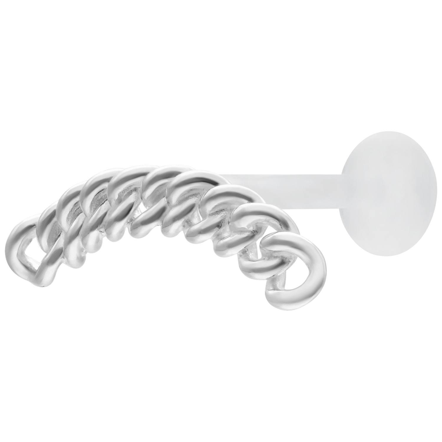 Silbernes Chunky Chain Push Fit Labret Silbernes Labret mit massiver Kettenglieder-Optik auf weißem Hintergrund