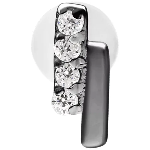 Crystal Double Bar Push Fit Labret in Schwarz mit 5,0 mm Platte auf weißem Hintergrund