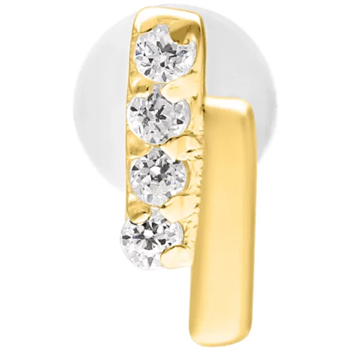 Goldenes Labret mit doppeltem Kristallbarren, 5mm Länge, auf weißem Hintergrund