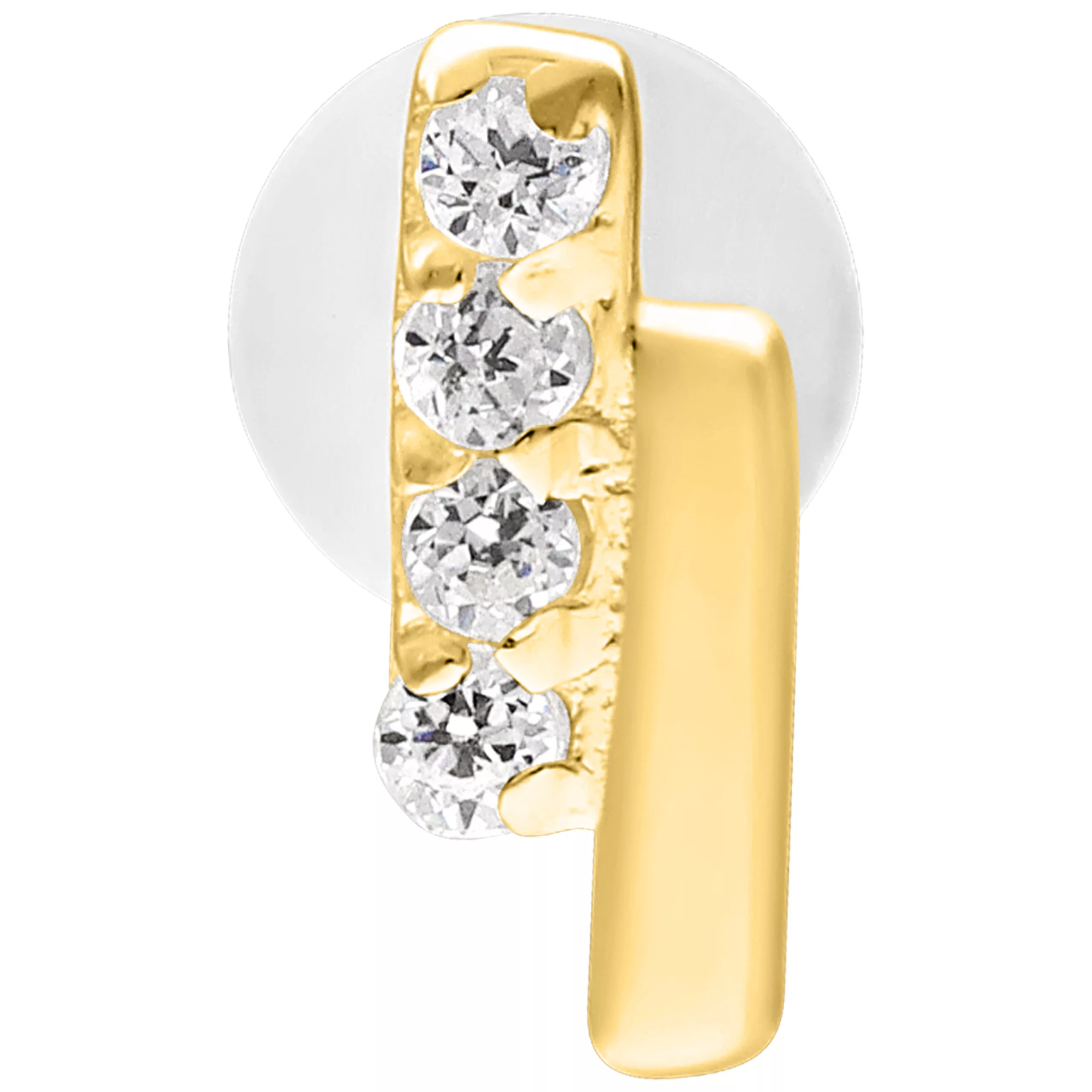 Goldenes Labret mit doppeltem Kristallbarren, 5mm Länge, auf weißem Hintergrund