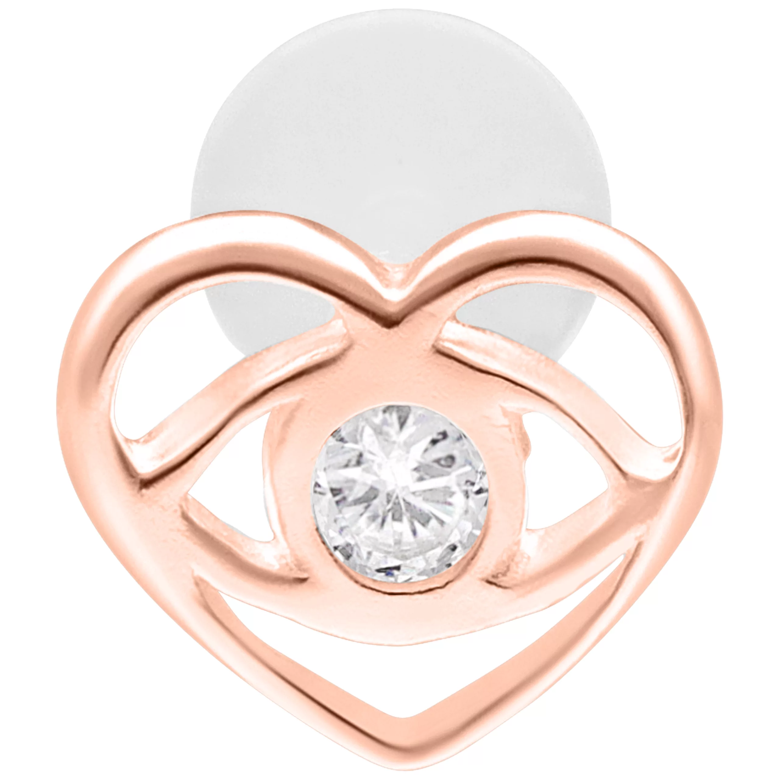 Roségoldenes Labret mit Herzdesign und klarem Stein auf weißem Hintergrund