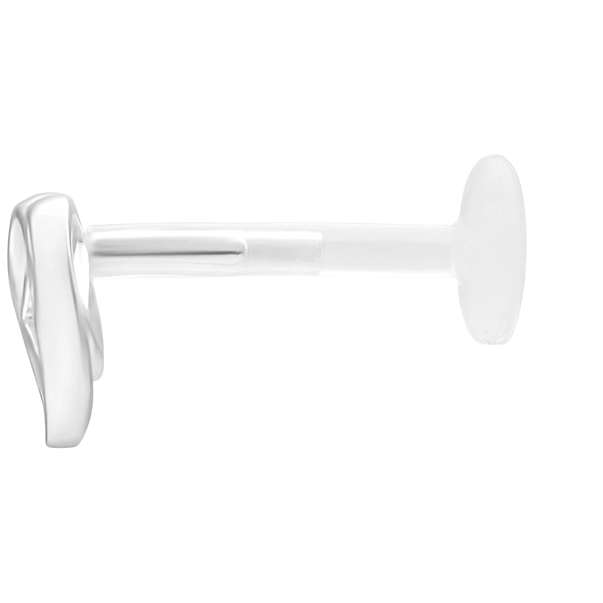 Silbernes Labret Piercing mit Push Fit auf weißem Hintergrund