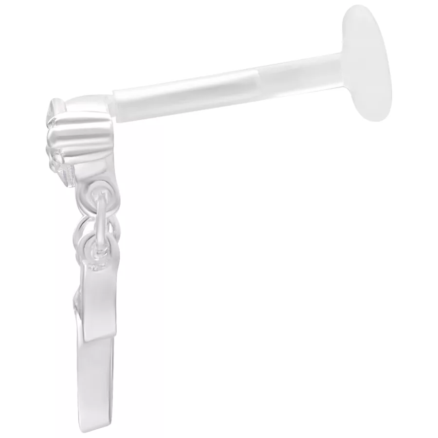 Silbernes Labret mit Push Fit System, 5,0 mm Länge auf weißem Hintergrund
