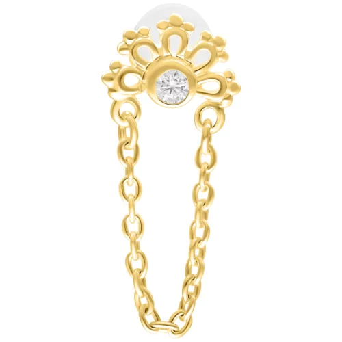 Goldenes Labret mit funkelndem Kristall und Kettendesign auf weißem Hintergrund