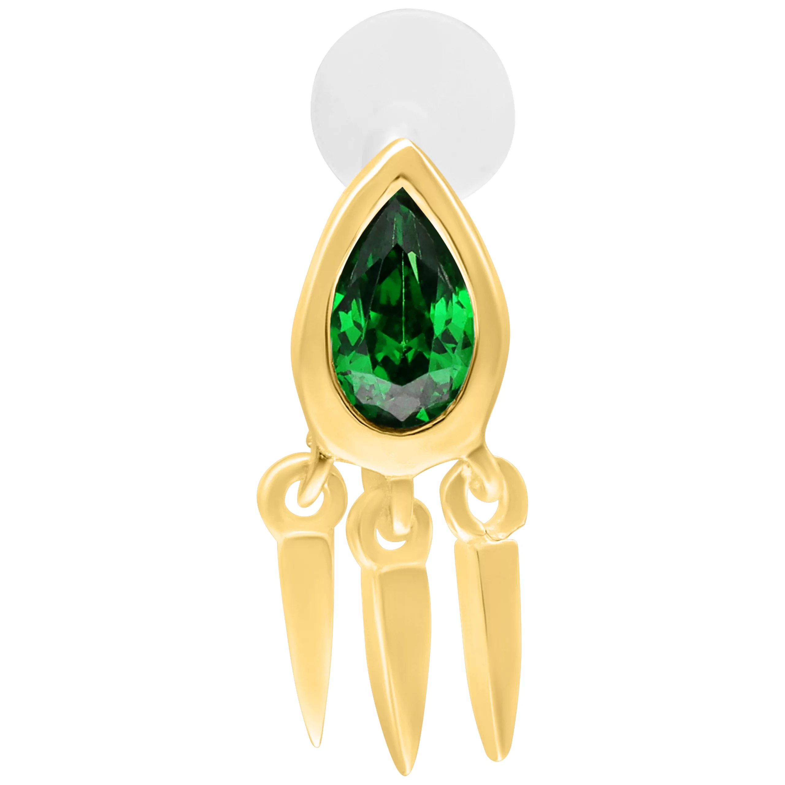 Goldenes Labret mit grünem Smaragd und Push Fit, 5 mm Länge
