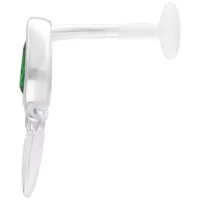 Silbernes Push Fit Labret mit grünem Smaragd, 5mm Länge, seitliche Ansicht