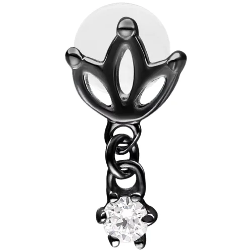 Schwarzes Labret mit Lotus-Design und Zirkonia-Anhänger, 5 mm