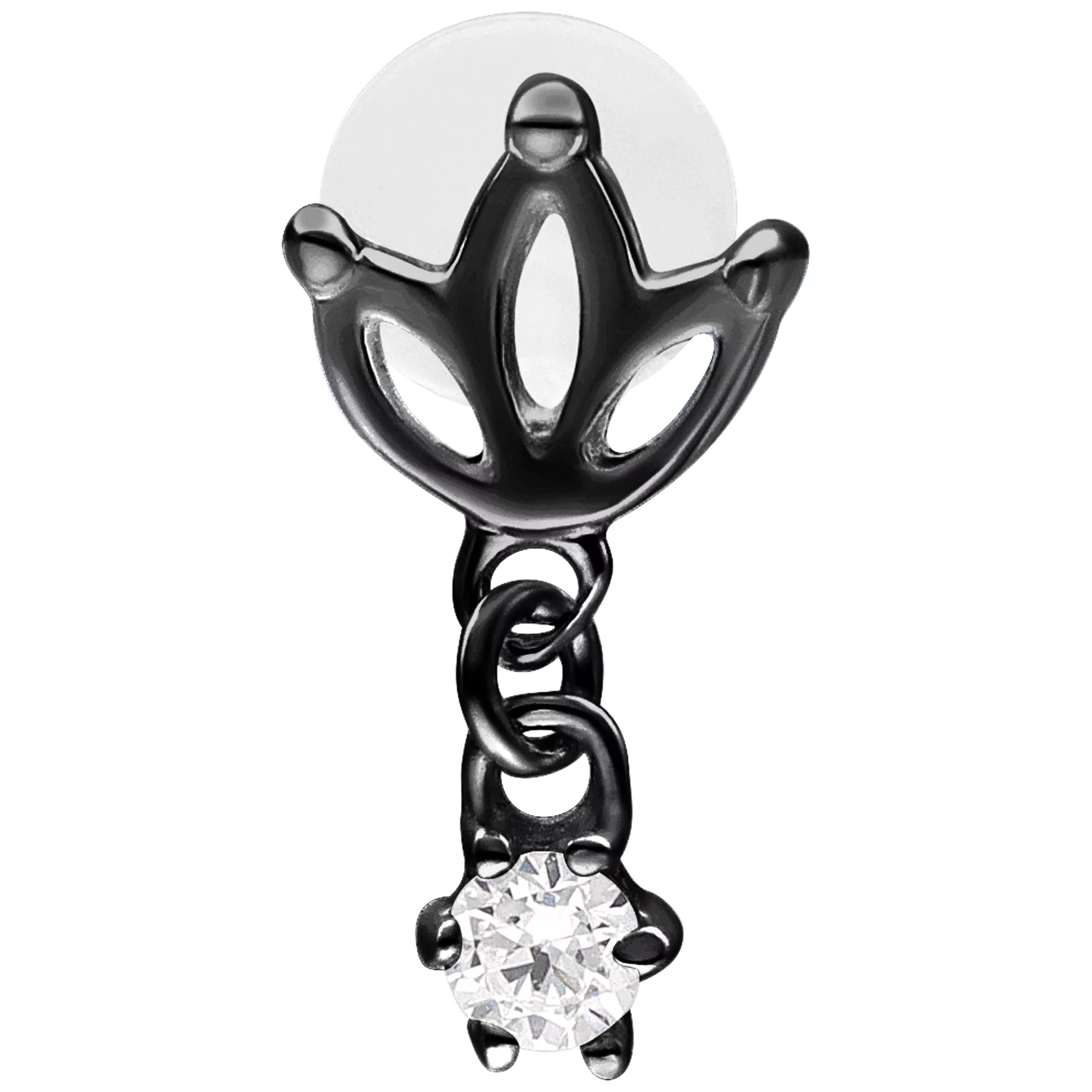 Schwarzes Labret mit Lotus-Design und Zirkonia-Anhänger, 5 mm