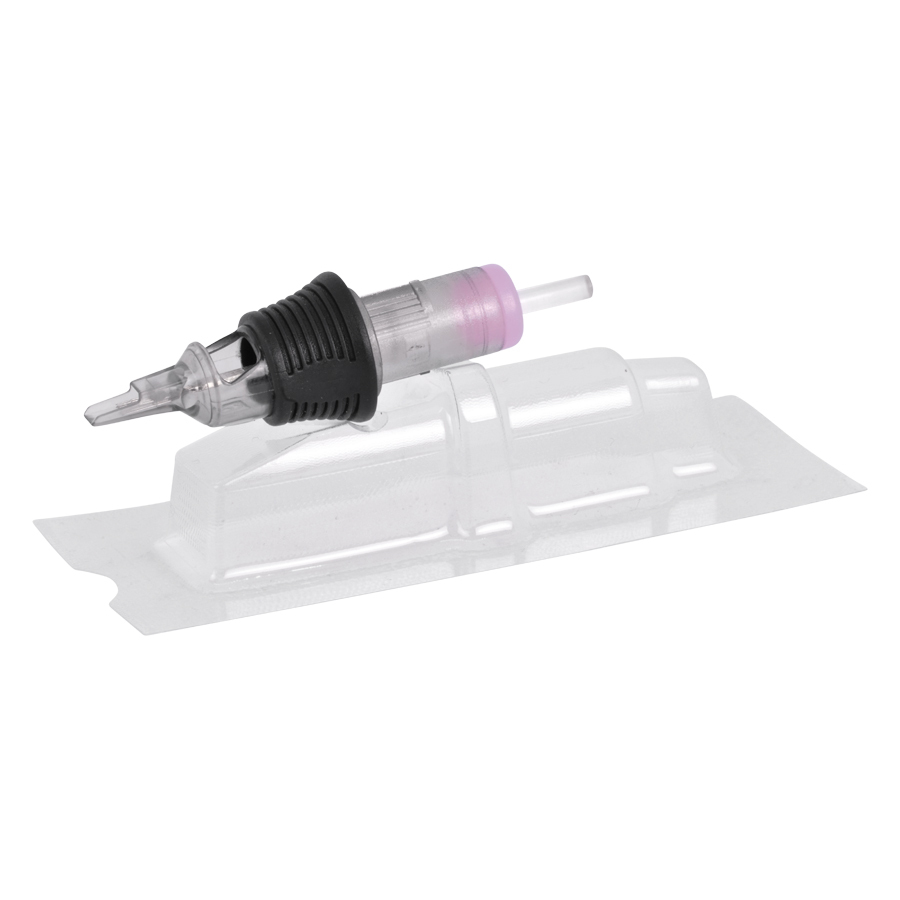Wildcat Magnum Curved Tattoo Cartridges 20 Stk Transparente Magnum Curved Tattoo Cartridge mit schwarzem Griff auf weißem Hintergrund