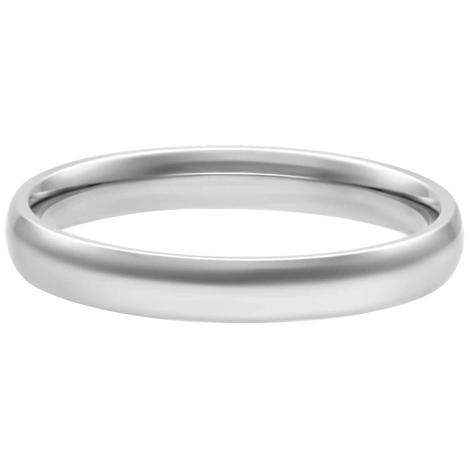 Eleganter Basic Ring aus Chirurgenstahl Schlichter, glänzender Ring aus silbernem Chirurgenstahl auf weißem Hintergrund