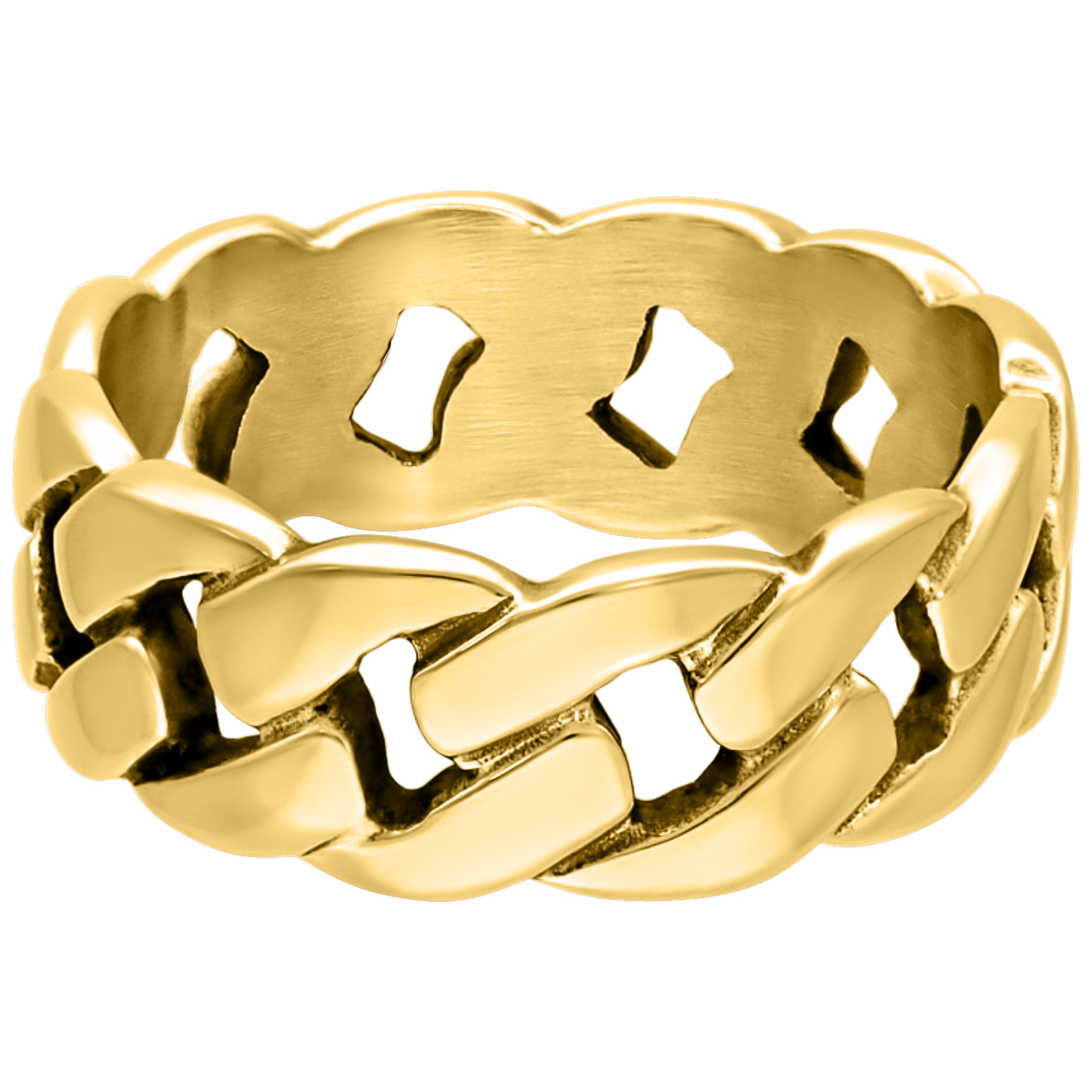 Goldener Chunky Ring aus Chirurgenstahl 17,0 mm auf weißem Hintergrund