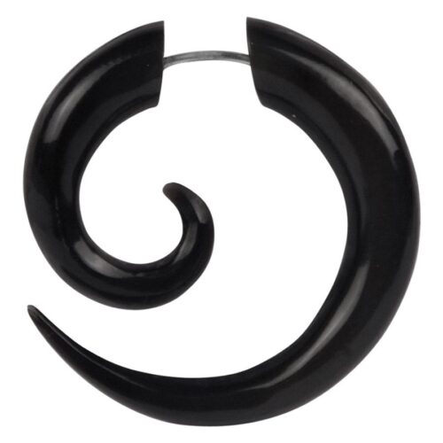 Schwarzer Spiral-Ohrstecker aus Horn, 1.6 mm Stärke, auf weißem Hintergrund