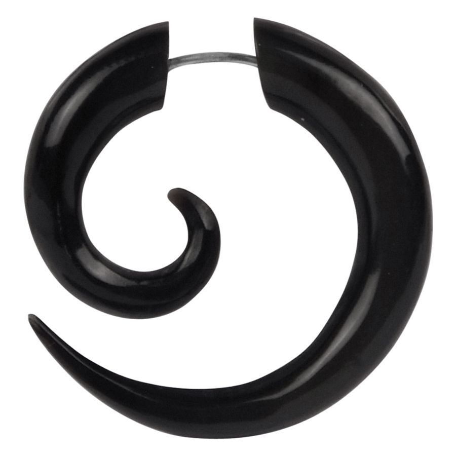 Schwarzer Spiral-Ohrstecker aus Horn, 1.6 mm Stärke, auf weißem Hintergrund
