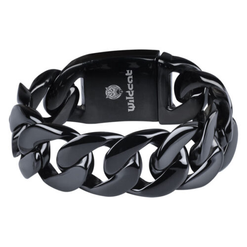 Schwarzes geflochtenes Armband aus Chirurgenstahl, Länge 190 mm, auf weißem Hintergrund